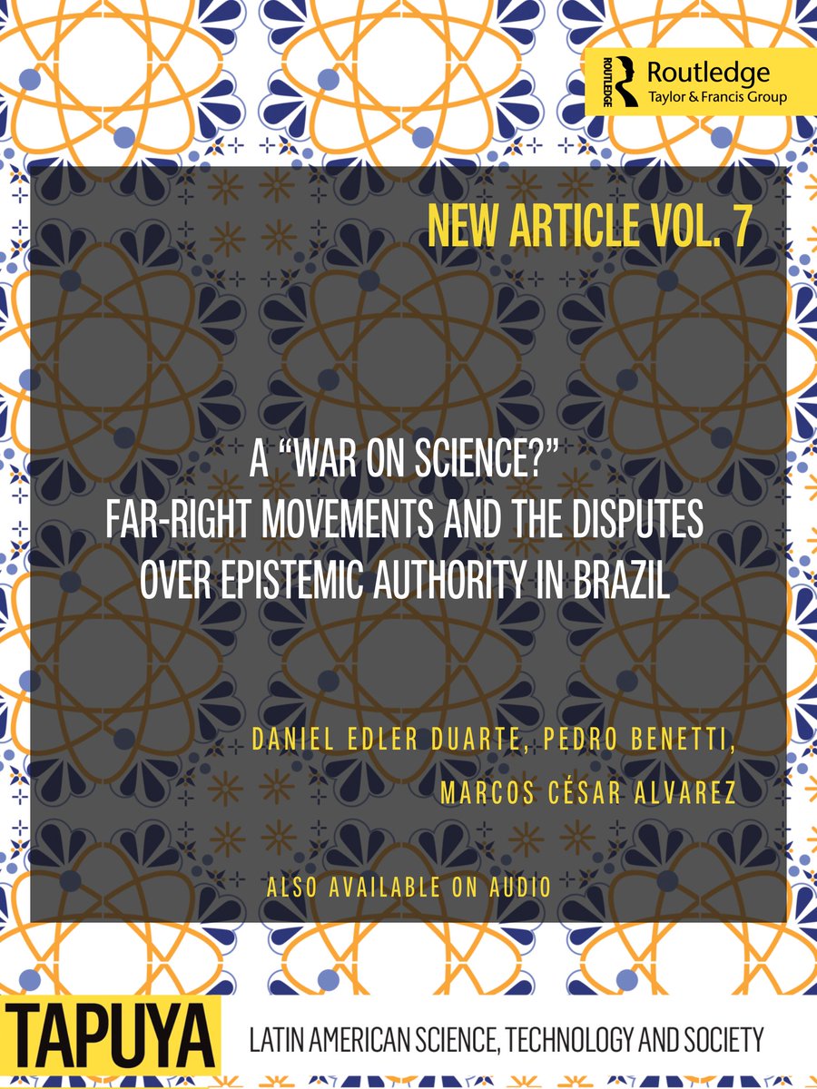 📌Just Out! New Article 'A “war on science?” Far-right movements and the disputes over epistemic authority in Brazil' 🇧🇷 By @edlerdaniel, Pedro Benetti and @MarcosCAlvarez ⬇️Free at: doi.org/10.1080/257298… #PostTruth #AntiScience #COVID19 #Brazil #OpenAccess #Tapuya6
