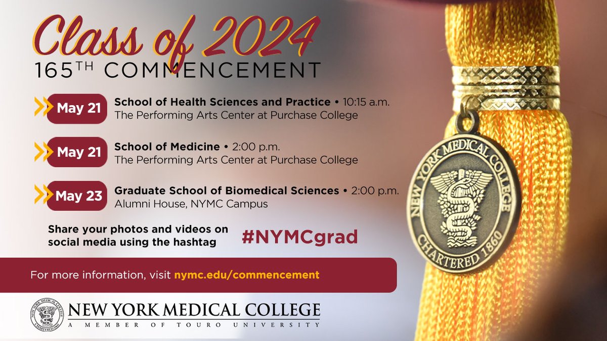 Class of 2024, it's finally here! We're so excited to celebrate with you and your friends and family! Use hashtag #nymcgrad to share your photos, and Make sure to check out the commencement website for more info: nymc.edu/commencement