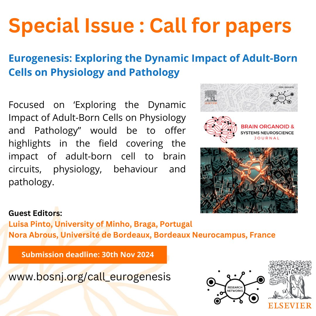 We are excited to announce a call for papers! 📢 This special issue invites submissions on recent advancements in the field of adult #cytogenesis. @bosn_journal ❇️ 100% OFF! If accepted, a full waiver on article publishing charges Learn more 🔽 sciencedirect.com/journal/brain-…