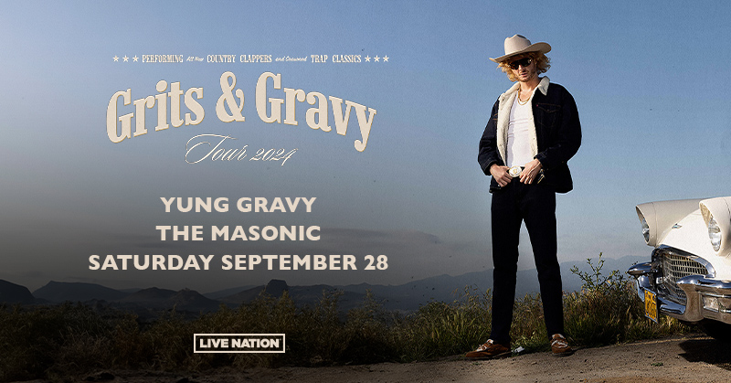 Tickets for Yung Gravy’s Grits and Gravy Tour are on sale now!! See you at The Masonic on Sat, Sep 28. 🤠 🔗 livemu.sc/4akTnQ9
