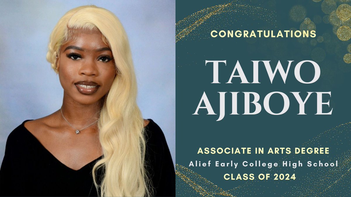 Recognizing Taiwo Ajiboye for our #aechsseniorspotlight. Taiwo, earned an Associate in Arts Degree from HCC. Taiwo will attend Prairie View A&M University to study nursing. Congratulations, Taiwo!