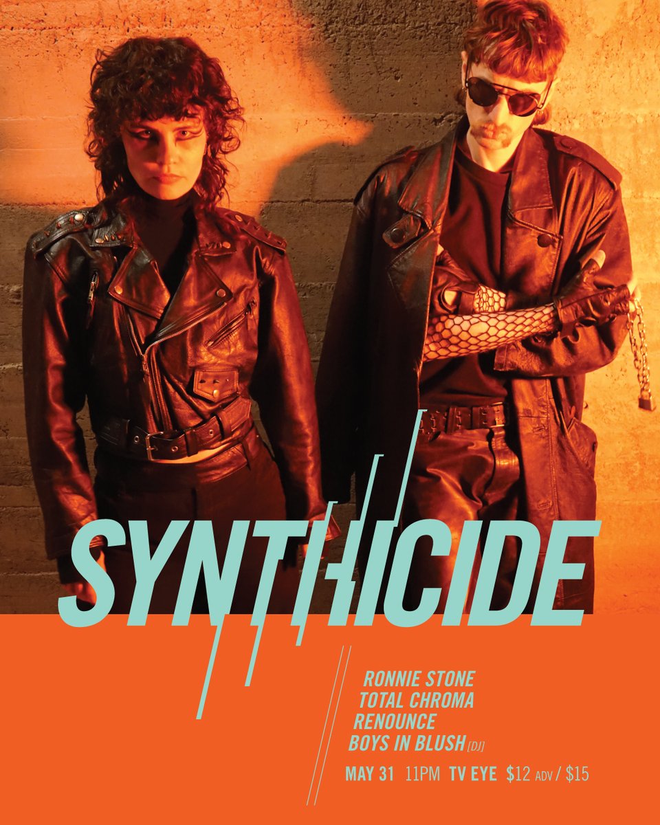 COMING UP SOON: SYNTHICIDE with Ronnie Stone, Total Chroma, Renounce + DJ sets from Boys in Blush on Fri 5/31! TIX: wl.seetickets.us/event/ronnie-s… 📸 @sofuckinganimal