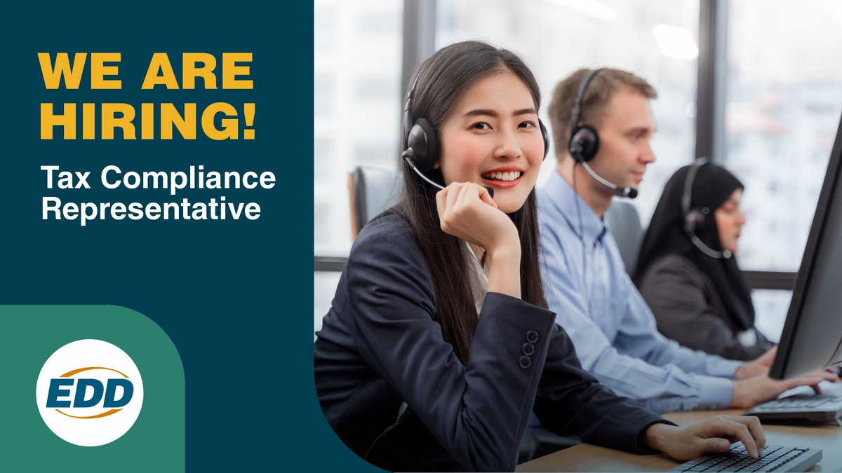 Join our team! We are hiring three Tax Compliance Representative in Sacramento. The candidate will be responsible for providing answers to internal and external customer's tax compliance questions.

Apply by May 19: bit.ly/TaxComplianceR…

#EDDLife #CaJobs #NowHiring