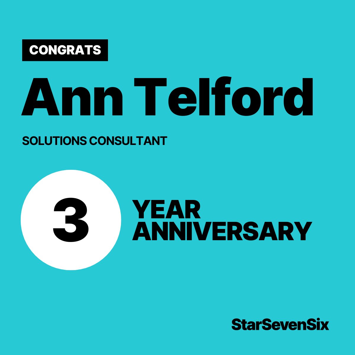 Join us in congratulating Ann Telford on 3 years at Star Seven Six! 🎉 ✨

#Culture #GreatPlacesToWork #WorkplaceCommunity #FindYOurPassion #StarSevenSix