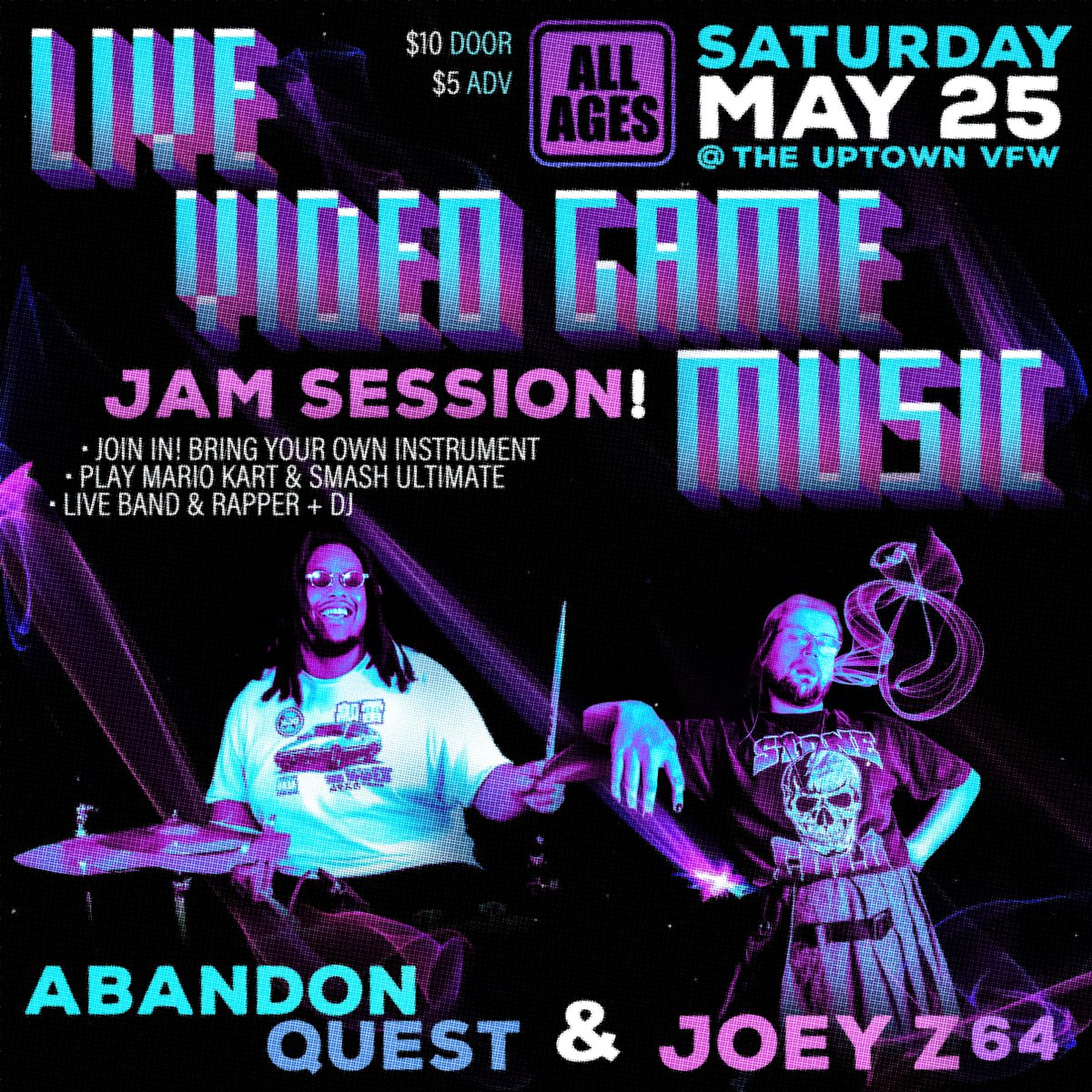 Don't Miss LIVE VIDEO GAME MUSIC: Jam Session with Abandon Quest and Joey Z64 on Saturday, May 25 -- BUY TICKETS ->> LIVE-VIDEO-GAME-MUSIC.eventbrite.com -- #uptownvfw #minneapolis #minnesota #mnmusic #jamsession #videogames #interactive #battlemusic #videogamemusic #allages