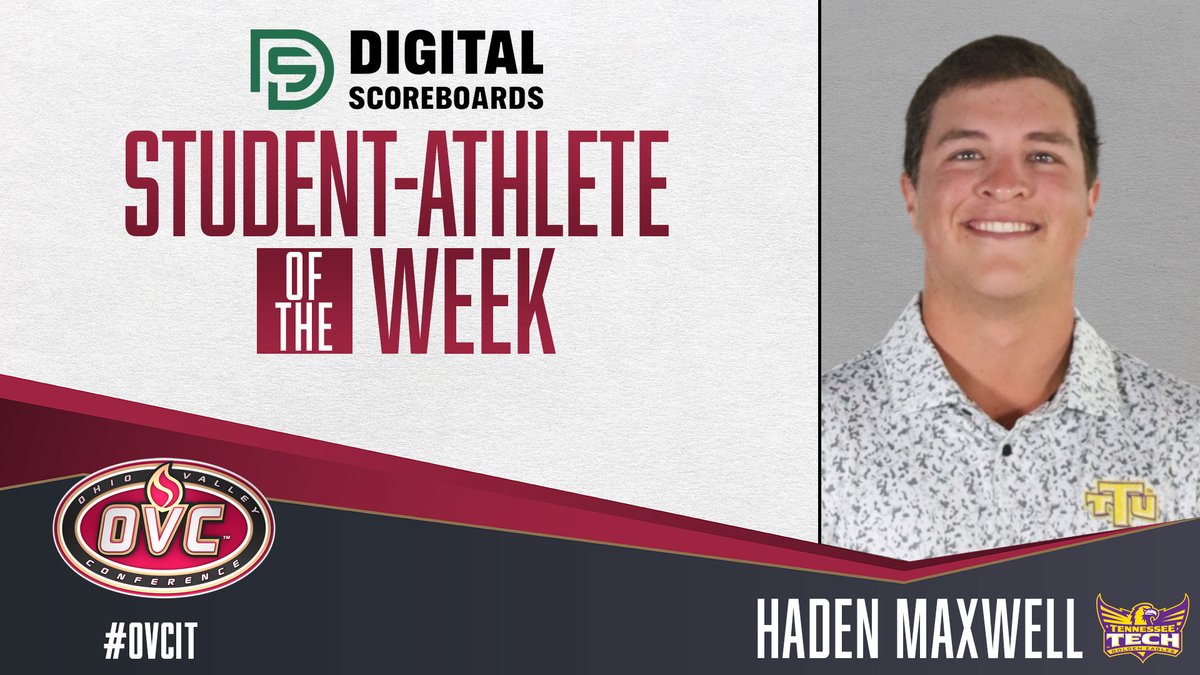 Our <a href="/DScoreboards/">Digital Scoreboards</a> OVC Student-Athlete of the Week is <a href="/TTUGolf/">Tennessee Tech Men’s Golf</a> sophomore Haden Maxwell (<a href="/HadenMaxwell/">Haden Maxwell</a>). 

Last year he was named to the OVC Commissioner's Honor Roll for his work in the classroom.        More: bit.ly/3WNIVO0

 #OVCit | #WingsUp