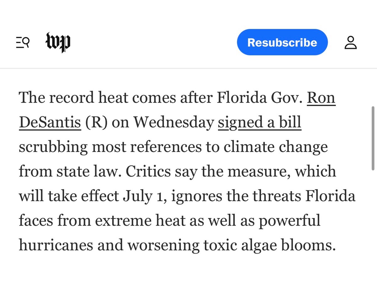 Washington Post is now suggesting that it’s DeSantis’ fault that it’s hot in Florida in May Beyond parody. You really don’t hate the media enough.