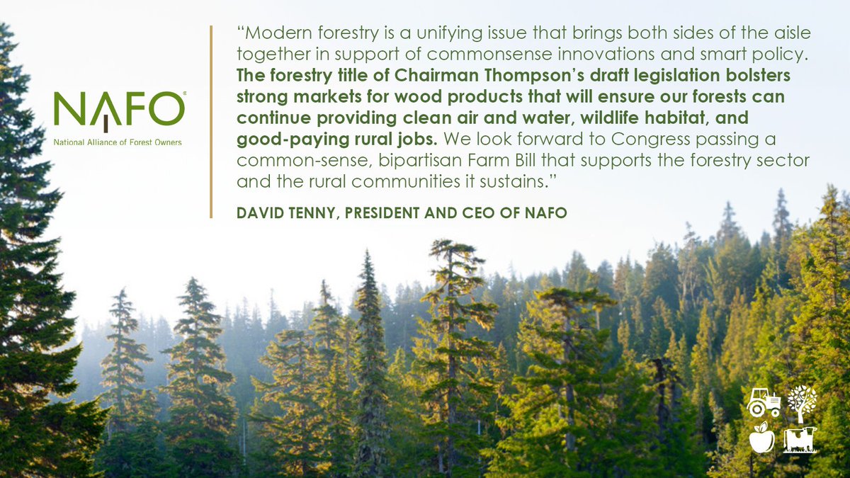 .@NAFO_Forests: 'The forestry title of Chairman Thompson's draft legislation bolsters strong markers for wood products that will ensure our forests can continue providing clean air and water, wildlife habitat, and good-paying rural jobs.' #FarmBill