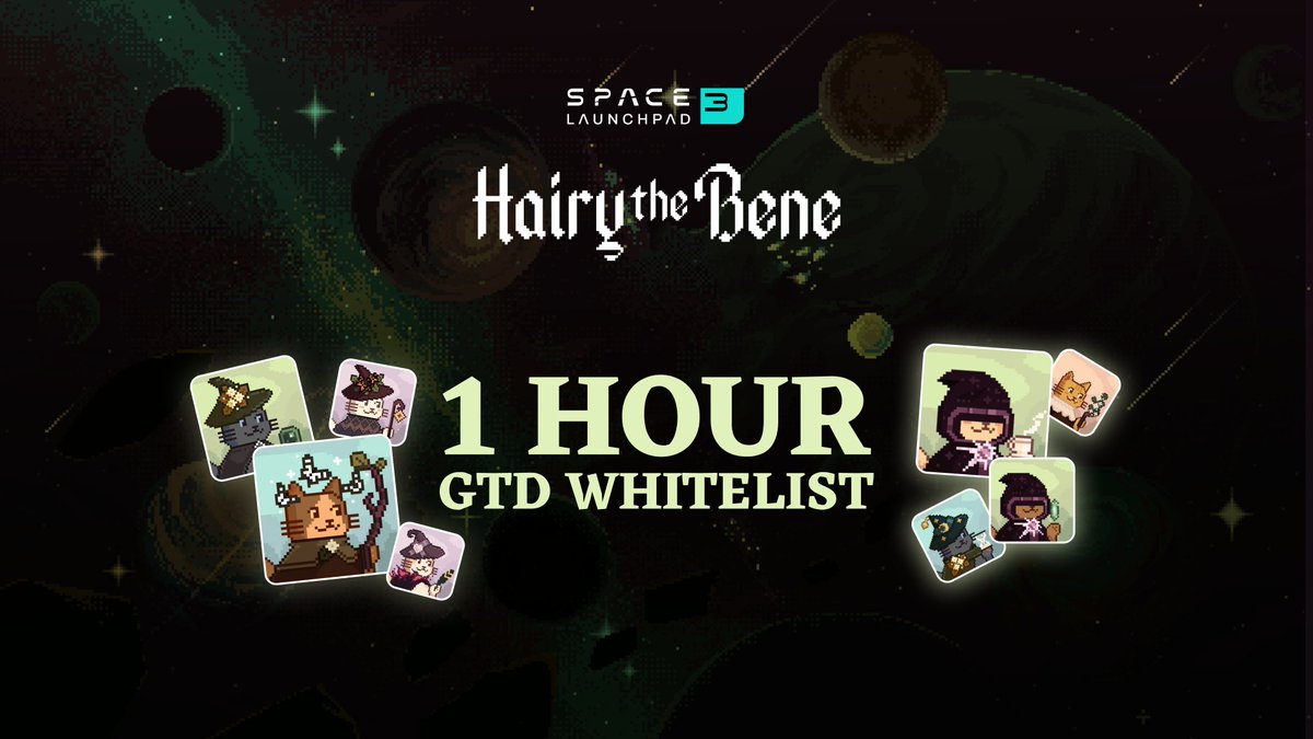 ⏳ 1 HOUR until @BeneCatwiches GTD minting ⏳ 🔗 Check if you are in the guaranteed whitelist round: launchpad.space3.gg/hairythebene ⏰ Time: May 18, 3:00 AM - May 18, 2:55 PM (UTC) Set your alarms and join us!
