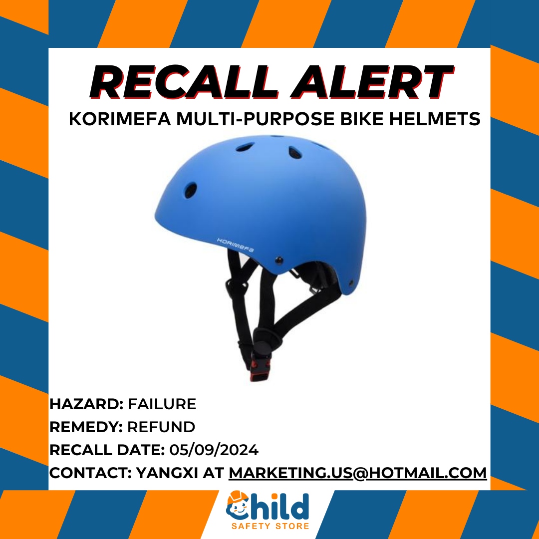 Product: Korimefa Multi-Purpose Bike Helmets Hazard: Failure Remedy: Refund Recall date: May 09, 2024 Contact: Yangxi at marketing.us@hotmail.com #productrecalls #recalls #safety #childproductrecalls #parenting #momlife #dadlife #childsafety #cpscrecall