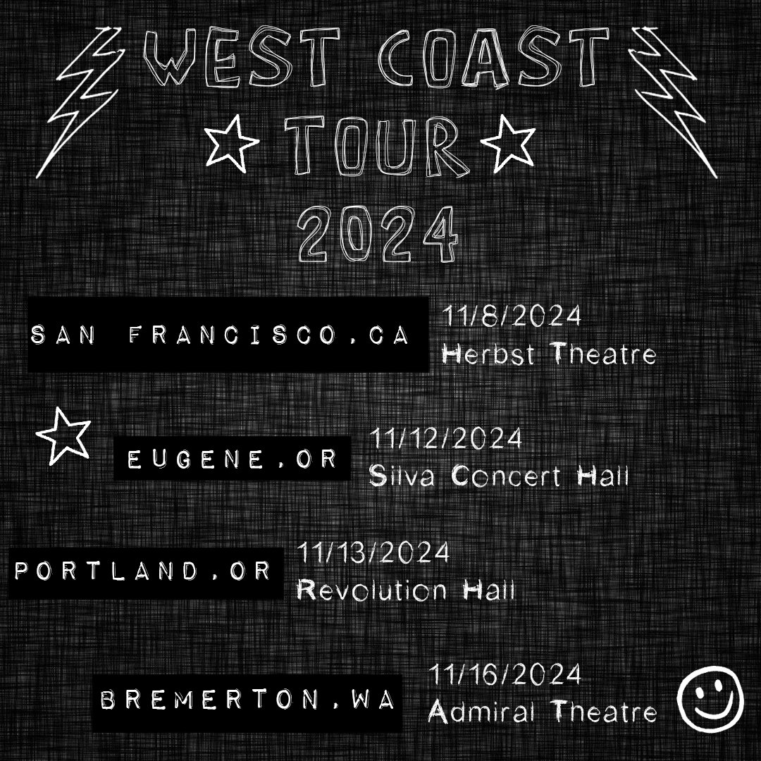 🚨TICKETS NOW ON SALE! 🚨 Herbst Theatre, San Francisco, CA | Nov 8th 🎟️shorturl.at/ps68w Silva Concert Hall at the @HultCenter, Eugene, OR | Nov 12th 🎟️shorturl.at/DyenS @RevHallpdx, Portland, OR | Nov 13th 🎟️shorturl.at/JW7NJ @admiral_theatre Bremerton,