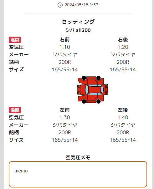 gope_l880k's tweet photo. タイヤセット入れられるようになりました！
自分も使うので、明後日の設定を追加してみました

（こんなことしてないで早く寝なさい自分）
#CMEMO https://t.co/Ey2wMcvyFy