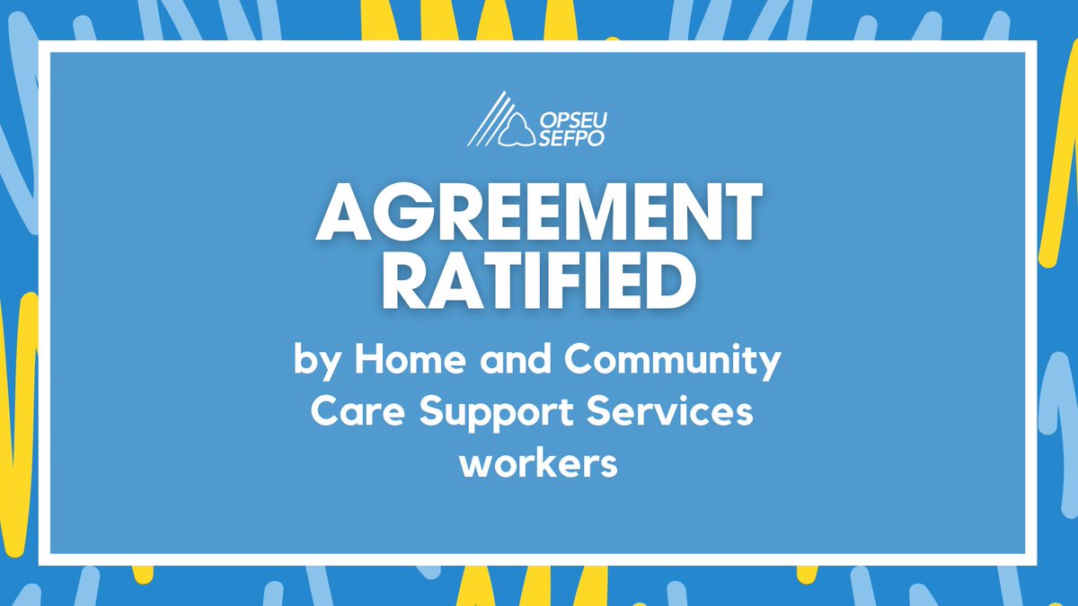 OPSEU/SEFPO members in 5 units working at Home and Community Care Support Services have ratified new 2-year collective agreements ahead of a major restructuring of the sector imposed by the Ford government under Bill 135. More info: opseu.org/news/hccss-mem… #onpoli #onlab