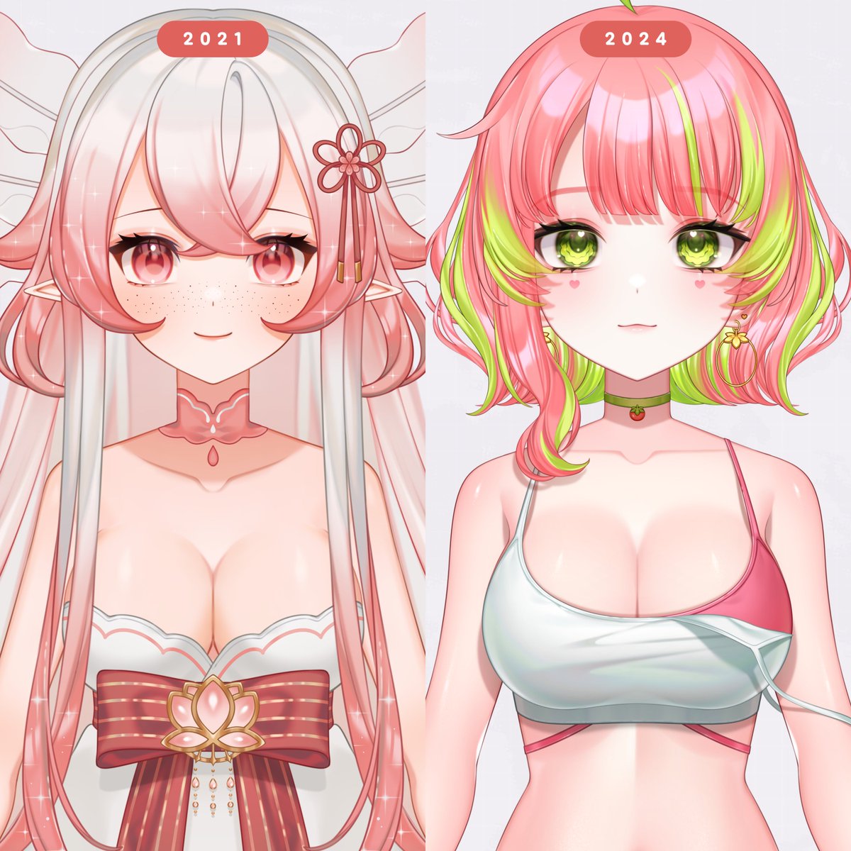 it's been 3 years since i started drawing vtuber models! it's subtle, but i think i've improved a lot with refining details 😭💪✨ all while still using the same brush! 【 how it started ▸ how it's going! 】