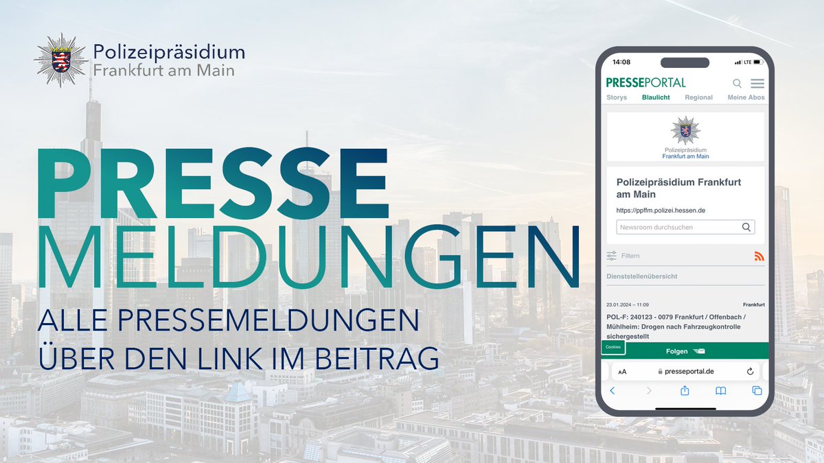 *⃣ Die Pressemeldungen von heute für #Frankfurt #Dornbusch: Täter beklauen trainierende jugendliche Basketballmannschaft #Bahnhofsviertel: Räuber festgenommen #Innenstadt: Räuberischer Diebstahl - Festnahme Alle Meldungen zum Nachlesen: presseportal.de/blaulicht/nr/4…