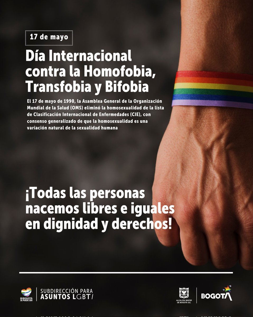 La diversidad es parte de la naturaleza humana, que nunca más la ciencia se use para discriminar. Hoy en el #DíaContraLaHomofobia, la Bifobia y la Transfobia, reafirmamos nuestro compromiso con la garantía de derechos para la población de los sectores sociales LGBTI de Bogotá 🌈