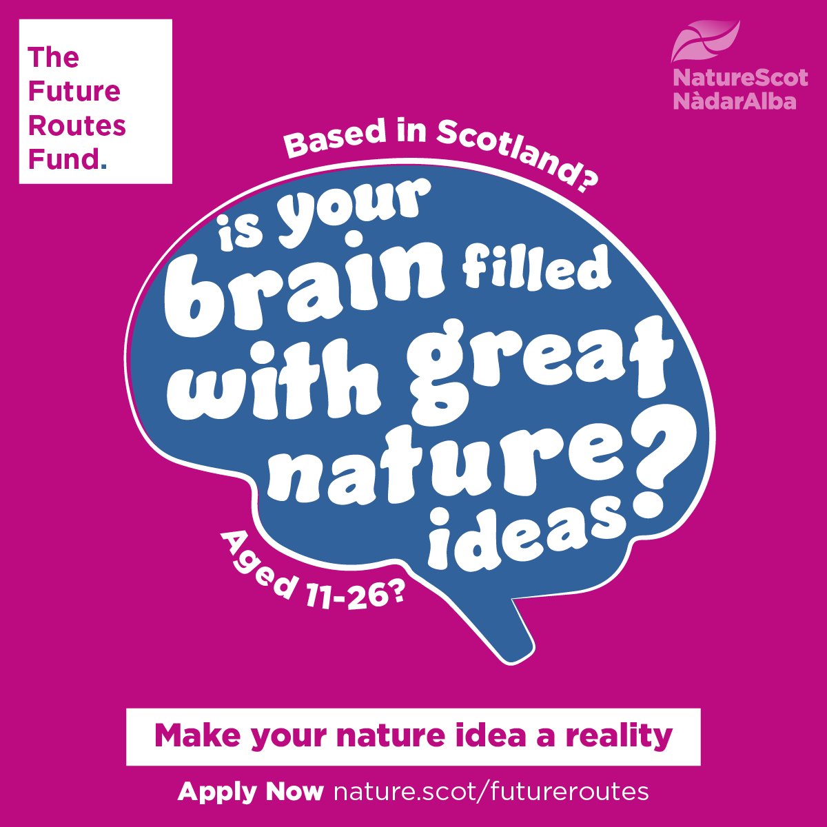 🍃Calling all young changemakers! @NatureScot's Future Routes Fund 2024 is here to support YOU to take action for nature and climate Apply now and join the movement for a healthier planet and a brighter future! #FutureRoutesFund nature.scot/funding-and-pr…
