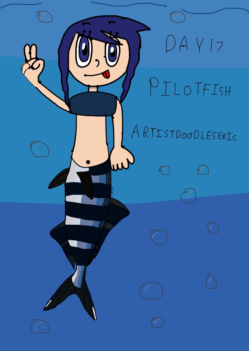 MerMay Day 17 - Pilotfish These Merfolks likes swimming with Sharks, Rays, and Sea Turtles Mermaids. Pilotfish Mermaids likes in Tropical Waters. #Mermay #Mermay2024