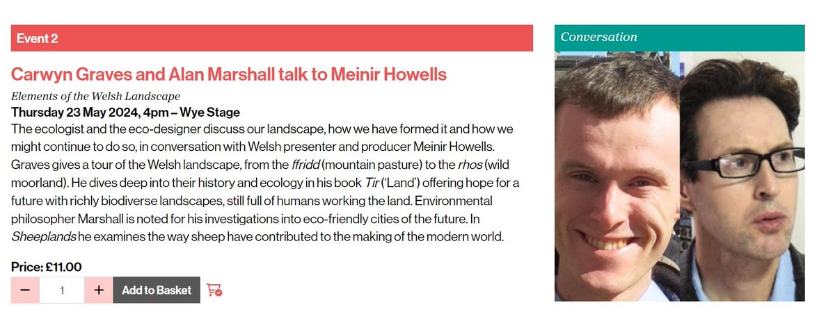No booking fees! The best time to book your ticket to hear @carwyn_graves and Alan Marshall in conversation with @MeinirHowells about their new books 'Tir: The Story of the Welsh Landscape' and 'Sheeplands: How Sheep Shaped Wales and the World'!📚 🎟️hayfestival.com/p-21627-carwyn…