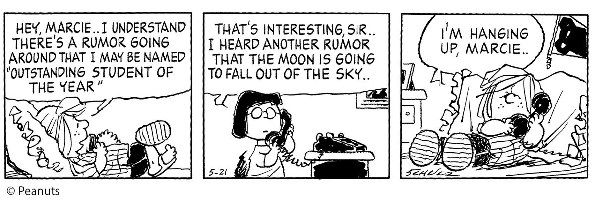 📚[PEANUTS DICTIONARY #651]📚

本日のフレーズ「I UNDERSTAND THERE’S A RUMOR GOING AROUND THAT I MAY BE NAMED “OUTSTANDING STUDENT OF THE YEAR”」(1997年5月21日)

私が【年間最優秀生徒】に選ばれるかもっていう噂が飛び交っているんだって

#PEANUTS #まぎじゃむ #PD #スヌーピーえいご