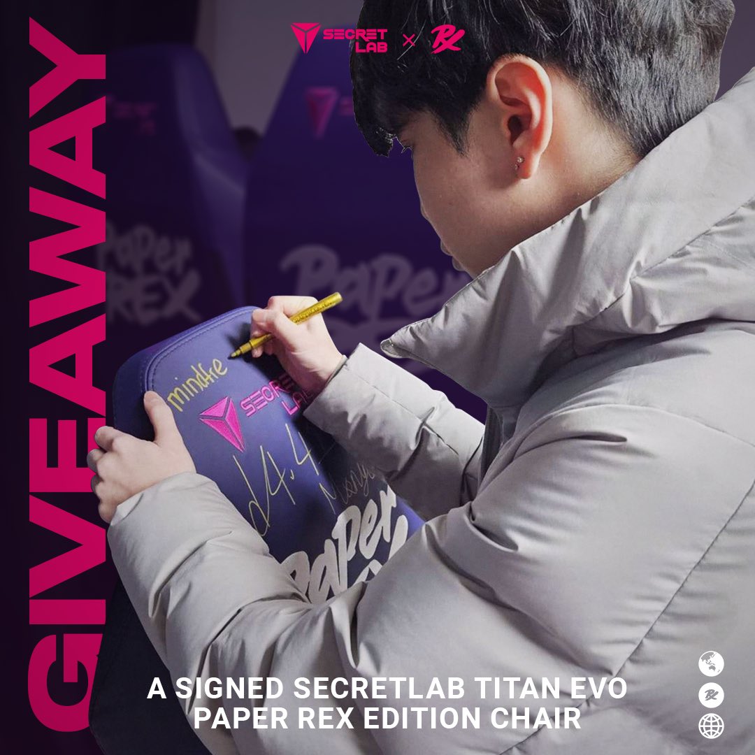 To celebrate #VALORANTMasters Shanghai, we’re working with our partners at @secretlabchairs to giveaway one Secretlab TITAN Evo Paper Rex Edition chair, signed by the PRX Masters Madrid Roster! Follow these steps to enter: 1. Follow @pprxteam and @secretlabchairs on X 2. Quote