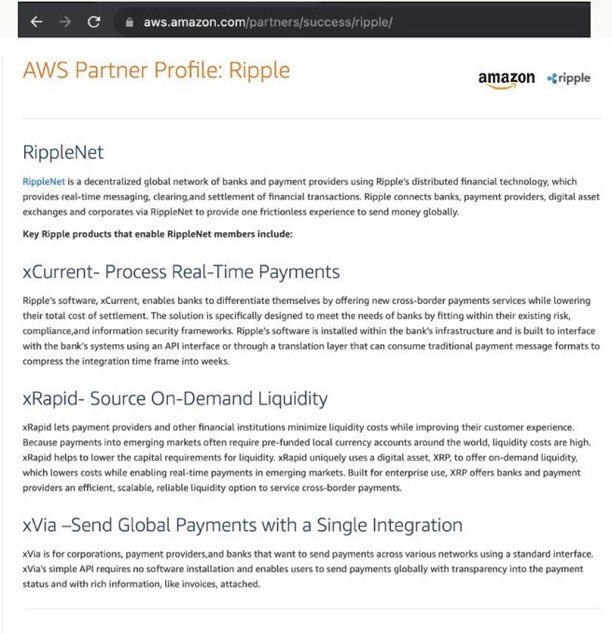KaBOOOOOOM! 💥

#Ripple, #MoneyGram, and #Amazon collaborated on patent US 11,568,489 to create an automated trading platform for cross-border payments using $XRP. 

On their website, Amazon (AWS) acknowledged #Ripple as a partner.
