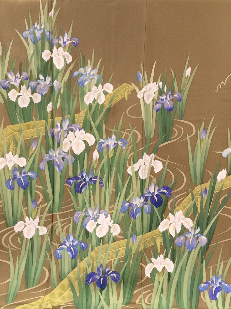 Iris garden on Japanese kimono