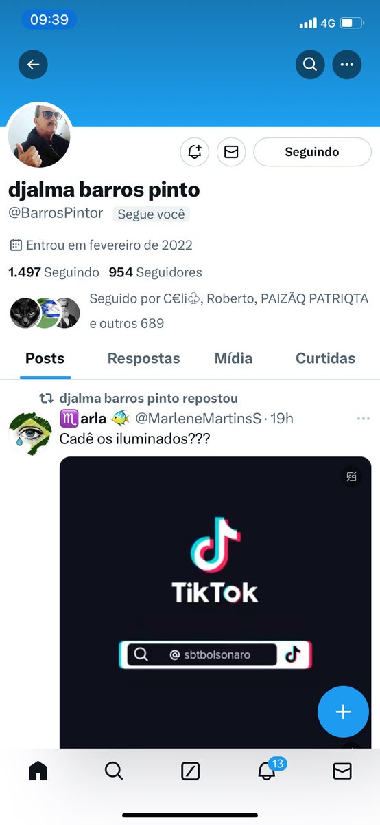 Bem pouquinho para o amigo @BarrosPintor chegar a 1K ! Vamos nessa , meu povo patriota querido ? 🤝🤝🇧🇷🇧🇷💪💪DJALMA SEGUIRÁ DE VOLTA TODOS OS PATRIOTAS QUE IRÃO SEGUI-LO, CERTO DJALMA? DIREITA SEMPRE UNIDA! 🇧🇷🇧🇷🤝🤝