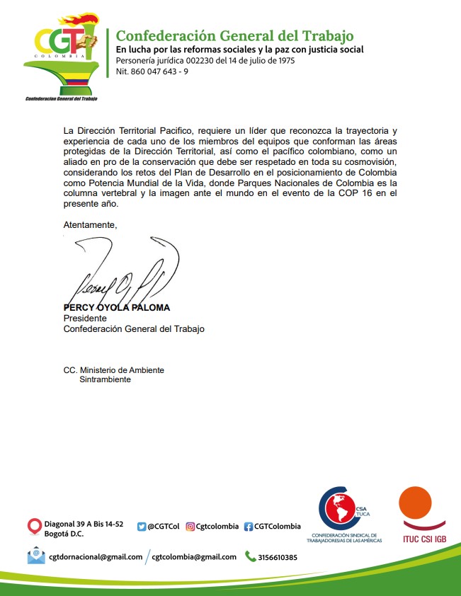 SintrambienteNa's tweet photo. Rechazamos la persecución sistemática a los funcionarios de la territorial por parte del director (e) Territorial Pacifico de @ParquesColombia, quien ha  traslado a todos los jefes de áreas protegidas, además ha tenido un trato irrespetuoso y misógino hacia las mujeres.
@PGN_COL https://t.co/AZXdLMa7Pj