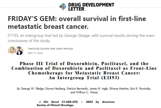 Timothée Olivier, MD (@timothee_md) on Twitter photo New post of the "Friday's GEM" section of the Drug Development Letter !
A seminal trial in breast cancer led by <a href="/GeorgeSledge51/">George W Sledge MD</a>
Check it out❗️drugdevletter.com👇 New post of the "Friday's GEM" section of the Drug Development Letter !
A seminal trial in breast cancer led by <a href="/GeorgeSledge51/">George W Sledge MD</a>
Check it out❗️drugdevletter.com👇