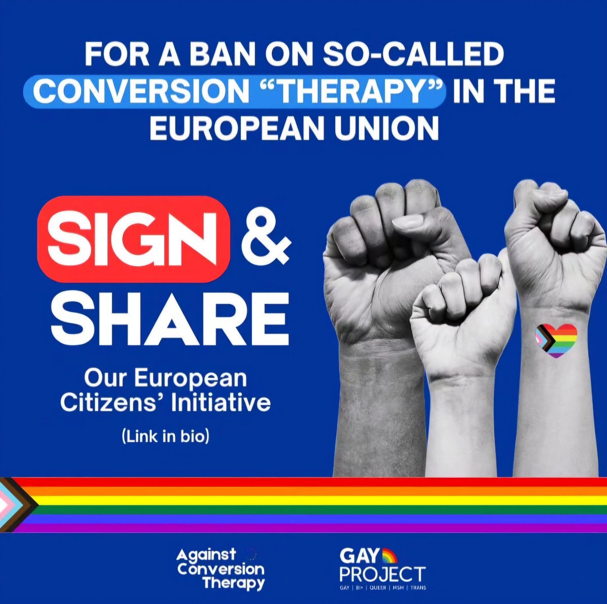 For this year's IDAHOBIT 🏳️‍🌈 under the title “No one left behind: equality, freedom and justice for all”, we ask you to help us.

‼️ SIGN THE ECI to ban conversion practices in the European Union ✍🏻 🇪🇺

eci.ec.europa.eu/043/public/#/s…