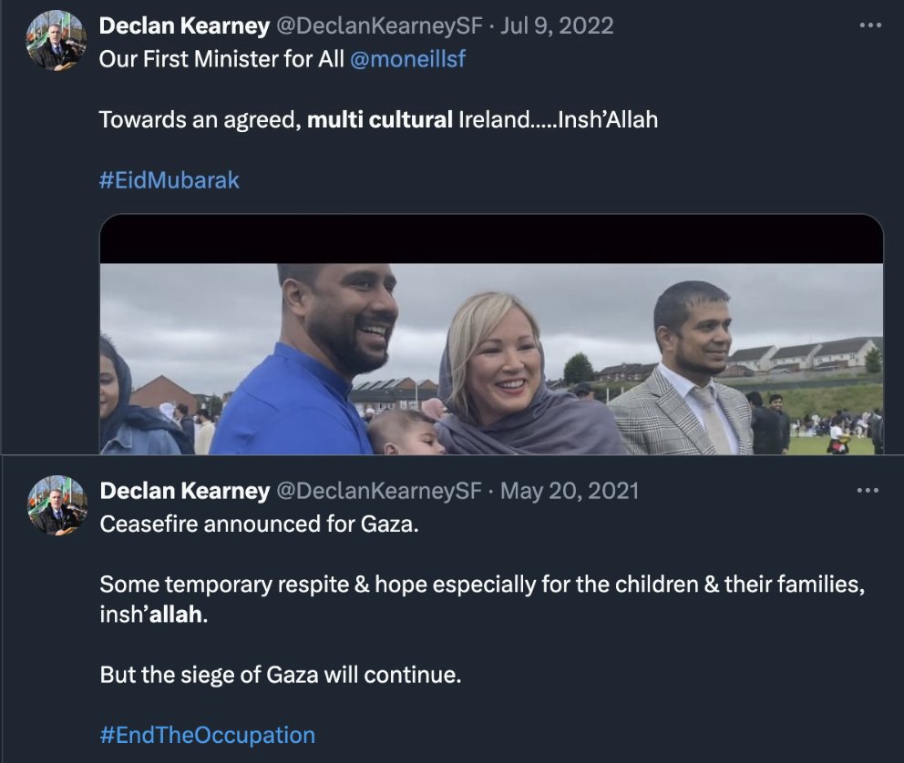 The phrase 'Insh'Allah' means 'If Allah wills it'. 

The only reason you'd say this is if you believed in Allah's will and so, are a Muslim. 

Has the National Chairman of Sinn Féin, Declan Kearney, converted to Islam?