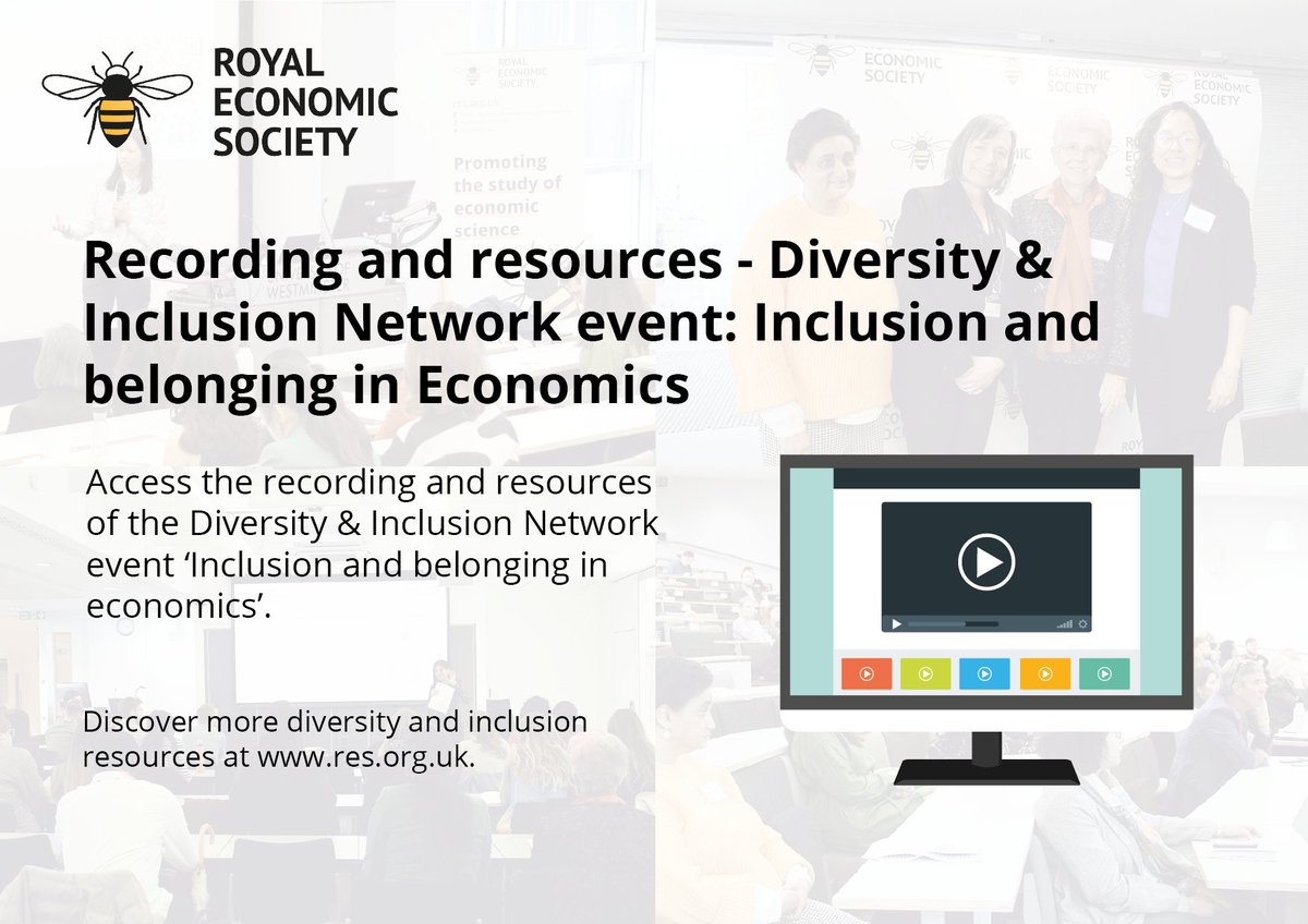 📺The recording of our #DiversityNetwork event on 24 April 'Inclusion and Belonging in Economics' is available to view. Watch today! Watch here (along with presentation slides and photos)👉bit.ly/3V5NkL6 #EconTwitter #DiversityInclusion #RES #RESEvents