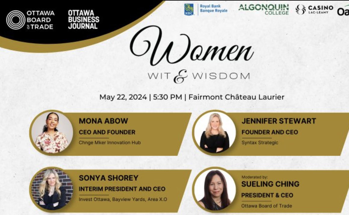 Thrilled to be taking part as a speaker in Women, Wit & Wisdom presented by @ottawabot You can still get tickets here business.ottawabot.ca/events/details…
