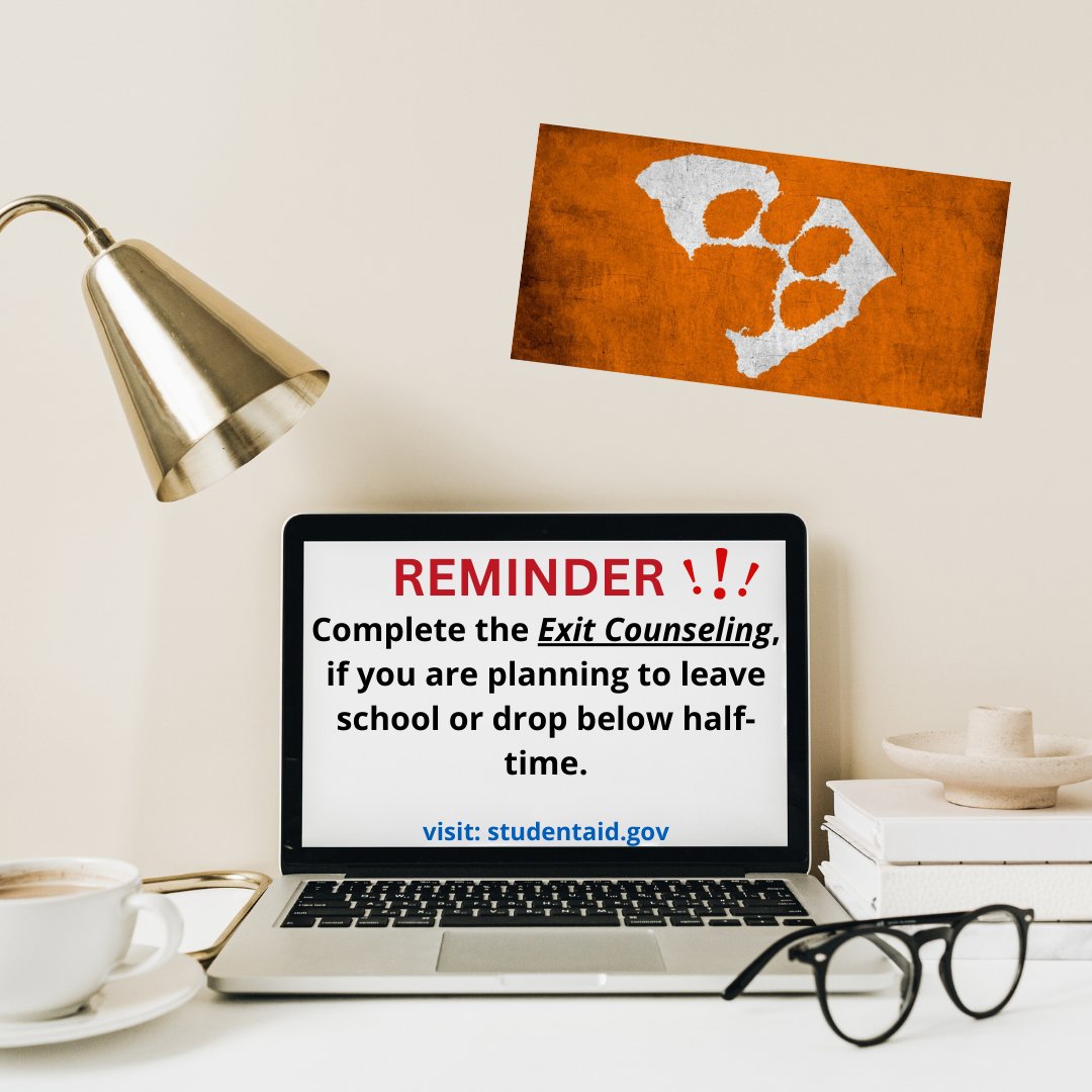 Its that time of year! Complete the Exit Counseling if you are planning to leave school or drop below half-time. The Exit Counseling will help you understand your student loan obligations and help prepare you for repayment! For more information visit studentaid.gov.