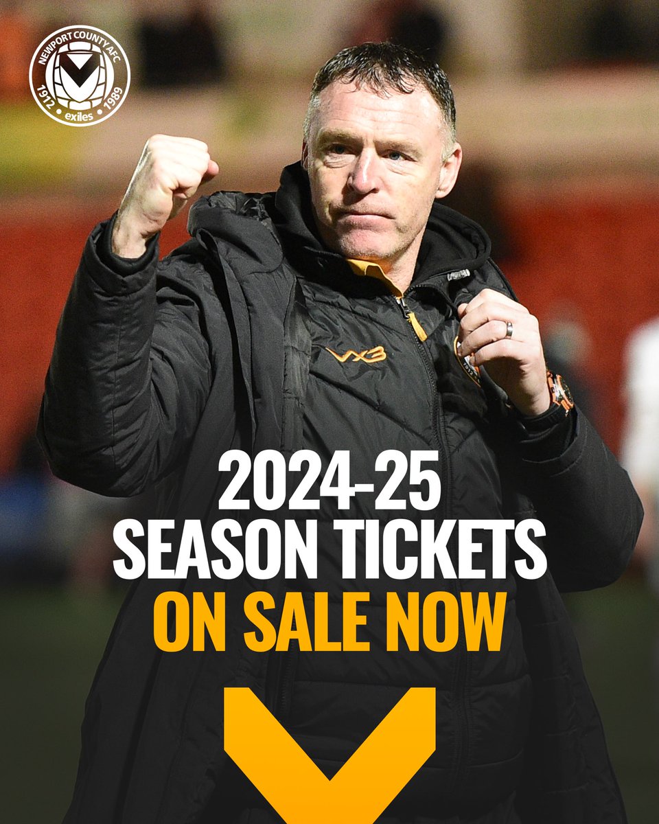 🎟️ 𝟮𝟬𝟮𝟰-𝟮𝟱 𝗦𝗲𝗮𝘀𝗼𝗻 𝗧𝗶𝗰𝗸𝗲𝘁𝘀 𝗼𝗻 𝗦𝗮𝗹𝗲 𝗡𝗼𝘄! Newport County fans still have until Monday to secure their 2024-25 season ticket via the direct debit payment method. Find out more 👉 shorturl.at/uCG08 #NCAFC
