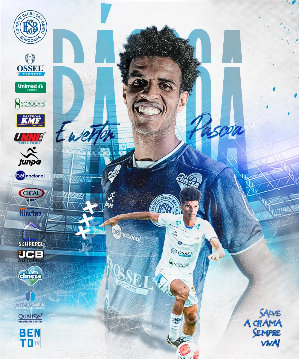 Sextou, então borá de mais um reforço!✍🏽⚽

Ewerton Páscoa | 35 anos | zagueiro
Páscoa já defendeu o Azulão Sorocabano em 28 partidas entre 2018 e 2019, além do Bentão, Vitória, CRB, Red Bull Brasil, Guarani, Ceará, Sport e Santos, são outras experiencias do zagueiro.
