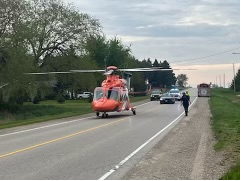 OPP_WR's tweet photo. #wellingtonOPP investigating farm tractor roll-over on @wellingtncounty Rd 7. Road closure near #Rothsay Operator transferred by @ornge to a trauma centre ^SM @MapletonTwp https://t.co/ao0tIbMyC7