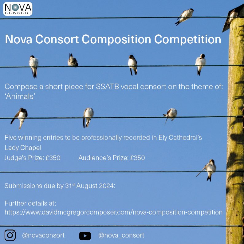 Composers! Happy to be adjudicating this Composition Competition 👇🏻 More details: davidmcgregorcomposer.com/nova-compositi… Deadline for entries 31 August 2024!