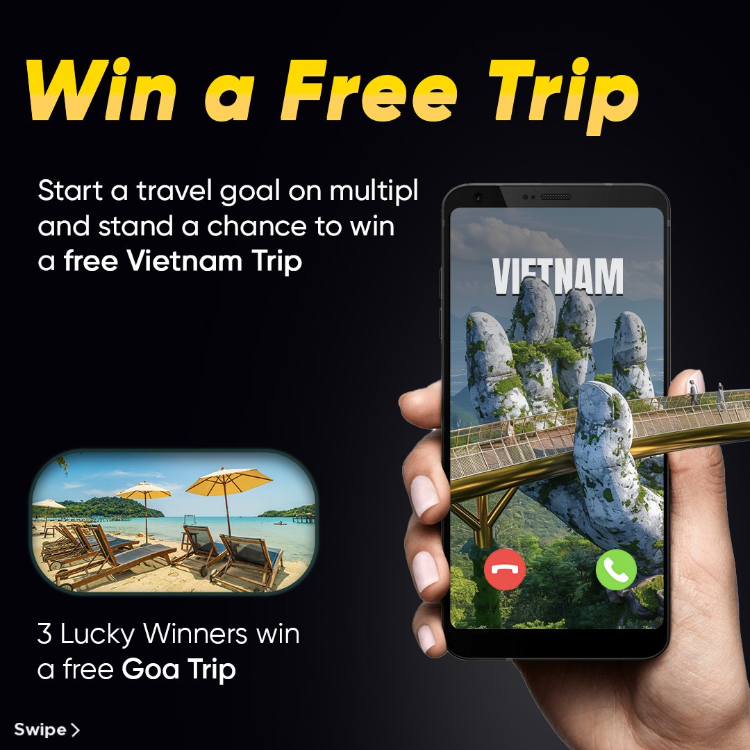 MultiplMovement's tweet image. Beach bummin&apos; 🏖️ or mountain trekin&apos;⛰️?

multipl&apos;s Travel Jackpot fuels your adventures!

Start a goal, WIN a trip, &amp;amp; score a guaranteed ₹500 MakeMyTrip voucher!

#spendvesting #TravelJackpot #freetrip