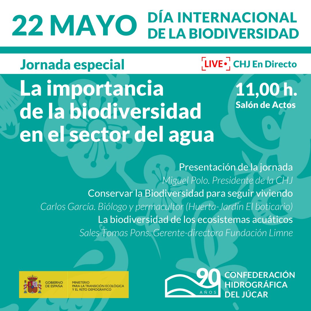 🪲 El próximo 22 de mayo celebraremos el #DíaInternacionalDeLaDiversidadBiológica con una jornada especial sobre la importancia de la biodiversidad en el sector del agua. ✉️Reserva tu plaza aquí: divulgacion@chj.es 📺O sigue la jornada online aquí: chj.es/es-es/ciudadan…