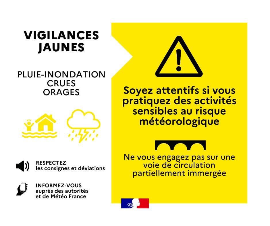 [#VigilanceJaune] 🟡 Les services de Météo-France placent le département du #Gard en vigilance jaune pour ORAGES dès cette après-midi, PLUIE-INONDATION à partir de 20h et CRUES à partir de 16h pour le Vidourle, le Gardon d'Alès et le Gardon d'Anduze. 

⛈ Le phénomène orageux