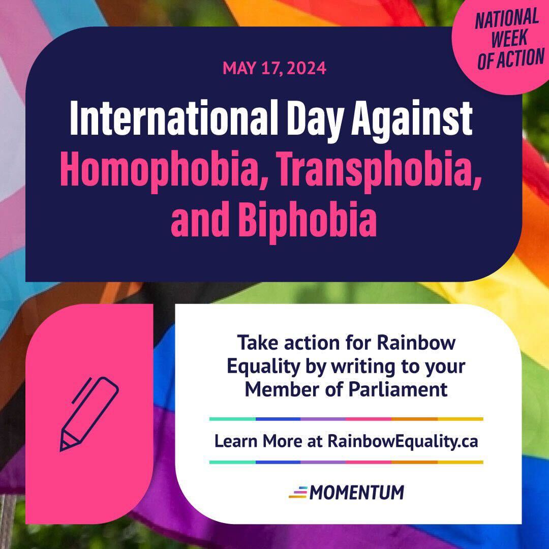 The Rainbow Week of Action continues today with rallies & events in 17 cities across the country! We are marking May 17 by saying loud & proud that we will never give into hate. We will always stand for freedom and equality for everyone. Take action. Rainbowequality.ca