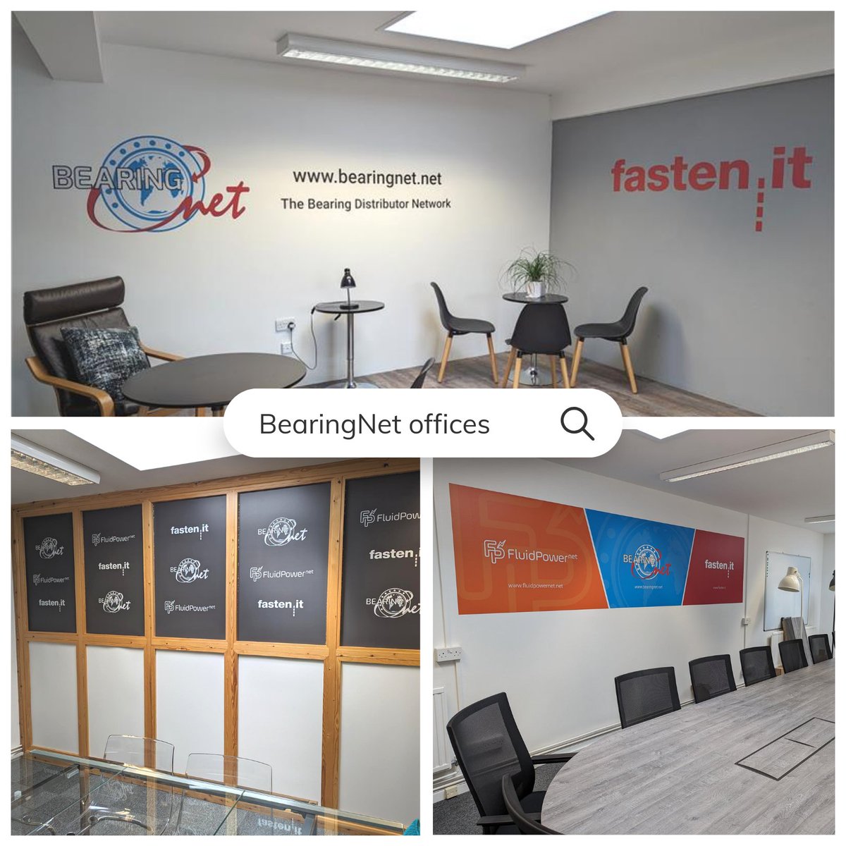 We have installed new graphics celebrating our brands with the help of @hypercreative2 ! The branded stickers bring together all three businesses, BearingNet, FluidPowerNet and Fasten.it. Creating an amazing workspace and hopefully you can visit and see it.