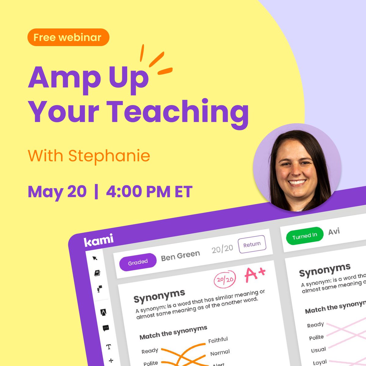 ⚡Live webinar ⚡ As the school year winds down, now is a great opportunity to prepare for next year with Kami’s time-saving tools and innovative features to maximize workflow efficiency! May 20 | 4:00 PM ET | Register 👉 meetkami.com/ampup