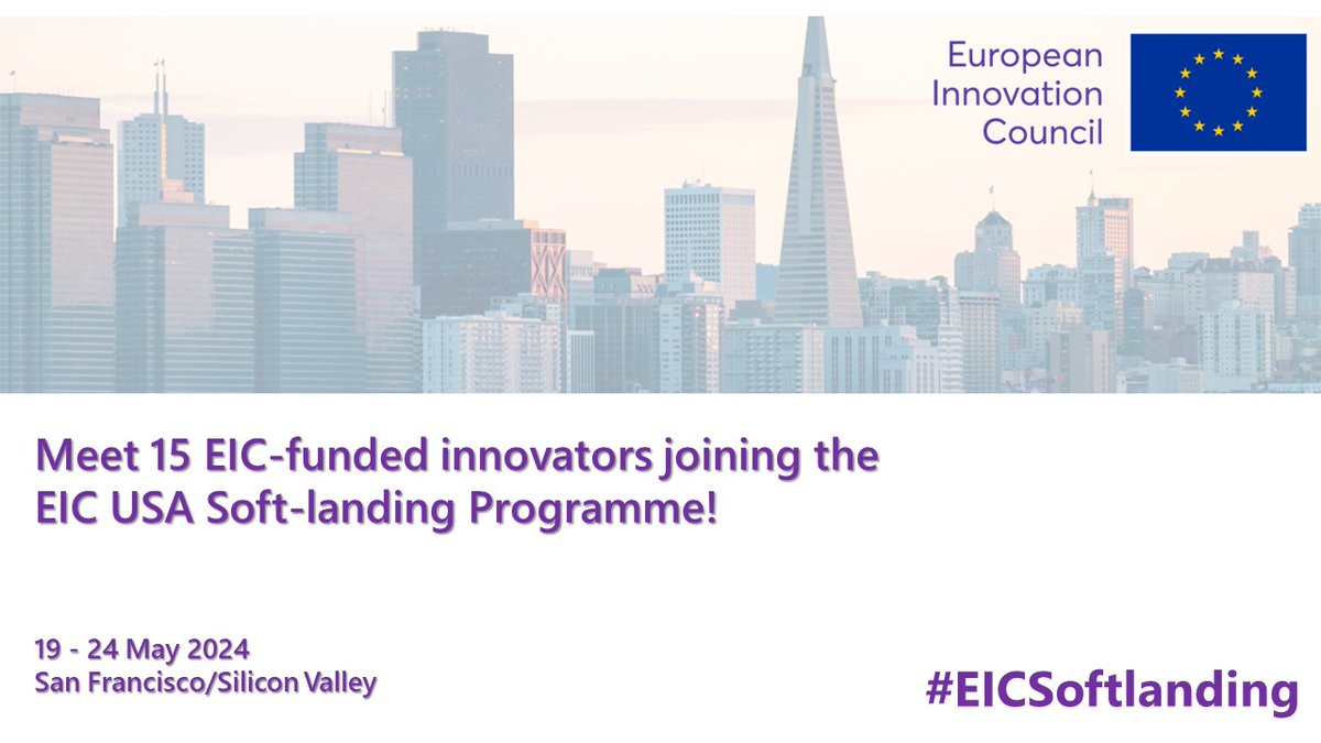 Soon, a group of EIC-backed innovators is taking part in the #EUeic USA Soft-landing Programme in San Francisco! A business acceleration week that will give them the chance to💻Meet partners💰Find investors🎤Present their products & More! bit.ly/4bJI8BT #EICSoftlanding