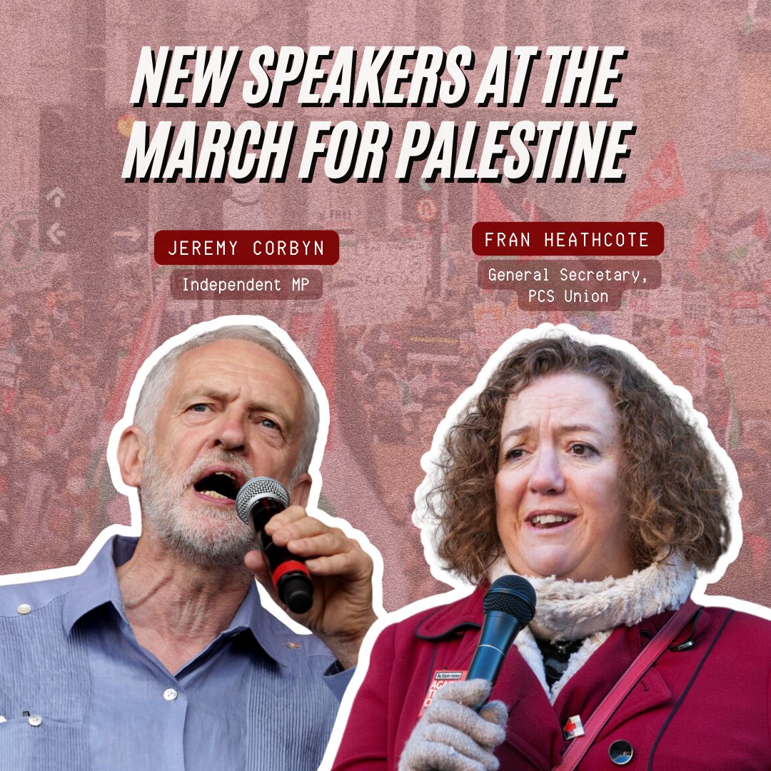 🚨 NEW SPEAKERS ANNOUNCED - Nakba 76 march for Palestine - 18 May Motaz Azaiza (@azaizamotaz9) Jeremy Corbyn (@jeremycorbyn) Ahmed Alnaouq (@AlnaouqA) Rafeef Ziadah (@RafeefZiadah) Fran Heathcote (@FranHeathcote) and more #Nakba76 #CeasefireNOW #FreePalestine