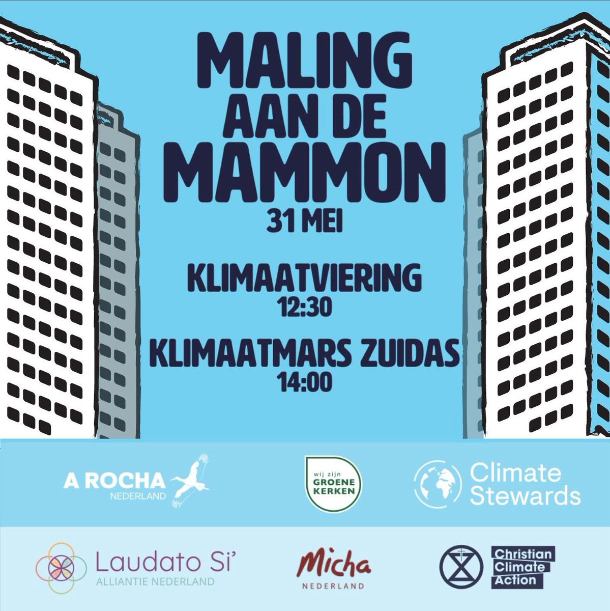 Christenen zetten Gods planeet boven poen. Op 31 mei roepen we bedrijven op dat ook te doen; middels een viering en een mars.

Meld je aan voor ons blok via laudato-si.nl/event/klimaatm…. 

#klimaatrechtvaardigheid #klimaatmars #planeetbovenpoen #malingaandemammon