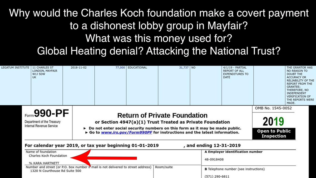 ❌ @LegatumInst refuse to declare their funding sources. The revelation they are funded by Koch came via journalists looking at Koch 990 -PF forms. It's a hell of a cheek Legatum complaining about democracy when they receive undemocratic clandestine payments.