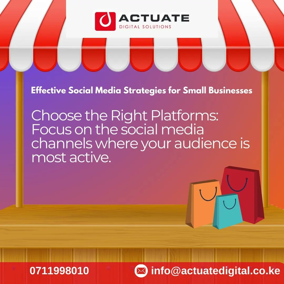 Effective social media strategies for small businesses:

For our digital marketing services 
●Call 254 738759566 
●Email info@actuatedigital.co.ke 

See more>>actuatedigital.co.ke 
#actuatedigitalke 
#DigitalMarketingAgency 
#digitalmarketingtrends